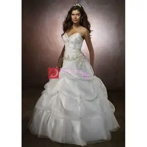 Organza Spaghetti Straps Pick up Floor Length Ball Gown Quinceanera