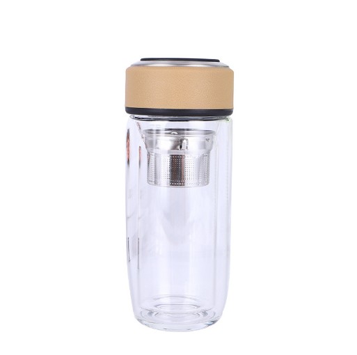 Double Wall Glass Tea Tumbler With Strainer For Loose Leaf Insulated Travel Coffee Mug