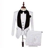 Schal Revers Slim Fit Bräutigam Smoking Rot Weiß Schwarz Neueste Mantel Hose Designs Männer Hochzeits anzüge Männer Prom Smoking Herren Anzug