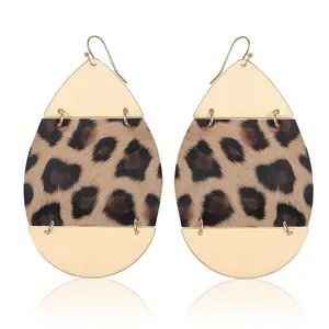 New Design PU leopard leather earrings alloy water drop earrings