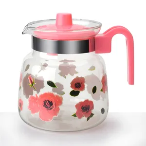 Best Selling Products Tableware Custom printed teapot with decal plastic handle glass jug teapot water cooler jug