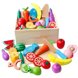 snijden voedsel speelgoed kids Suppliers-Houten Keuken Magnetische Pretend Hout Kids Kok Simulatie Rollenspel Snijden Sets Groenten En Fruit Speelgoed WFT009
