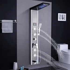 Painel de chuveiro digital led, coluna chuva, cabeça de cachoeira massagem spa jets misturador torneira bica digital conjunto de banho