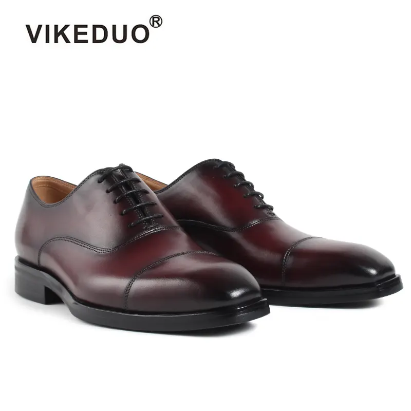 Vikeduo Cap Toe Dress Shoes Patina Red Genuine Leather Oxfords Men New Design Name Brand Wholesale Shoes From China