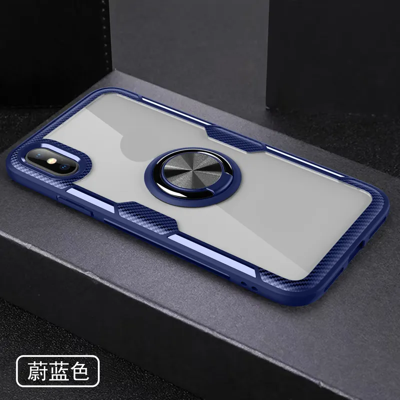 A010 Tempered Metal Ring Holder Waterproof Blue Transparent Phone Cases Cover Back Mobile Shell For Nokia 7.1 Plus/X7