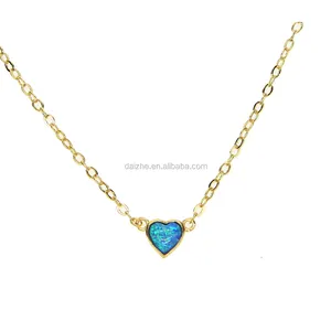 Khuyến mãi nóng bán màu xanh Opal đá lát trái tim hình dạng mặt dây chuyền vòng cổ với Tiny chuỗi phụ nữ cưới Vòng cổ Quà Tặng 41 với 5cm