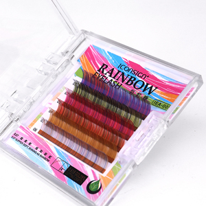 रंगीन झूठी पलकें 8-12mm इंद्रधनुष व्यक्तिगत बरौनी 0.07mm - Product Image 1
