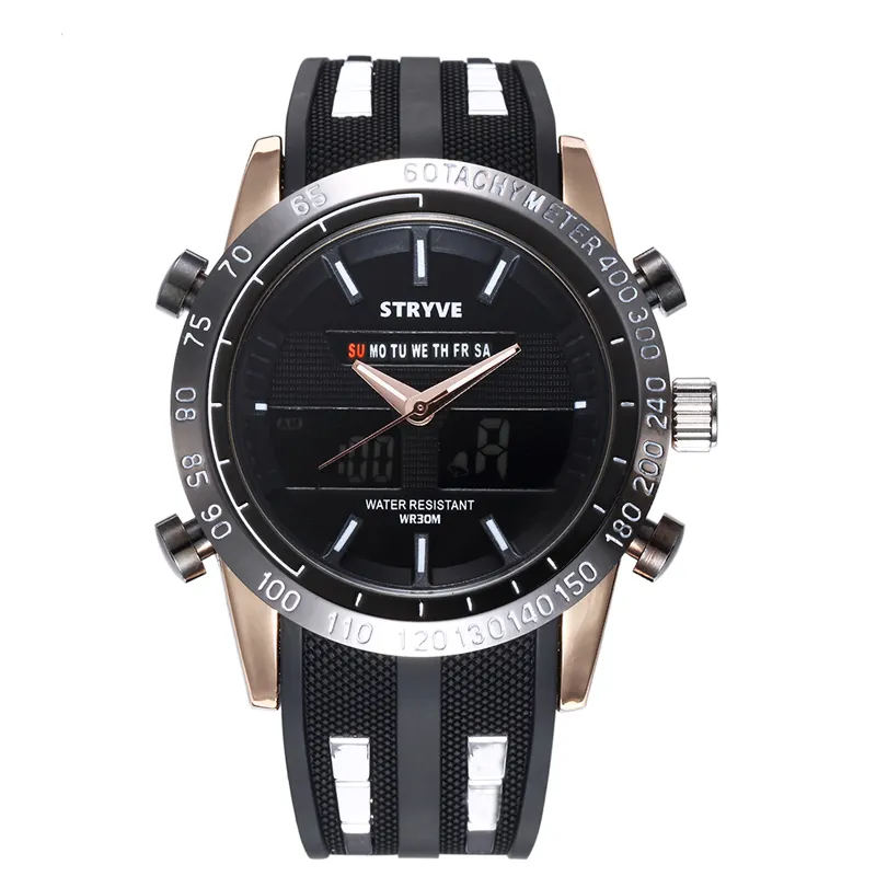 STRYVE Brand men Sports Wrist Watch Waterproof Watches Fashion Silicone LED Digital Clock Watch Men Wristwatches