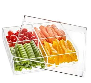 Высококачественный прозрачный акриловый поднос на заказ с 4 разделителями и крышкой для фруктовых продуктов, лоток для барбекю