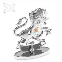 Figura Decorativa de Cristal Tallado Brillante con Diseño del Signo Leo del Zodiaco, Cromada de Alta Calidad, Estilo Europeo, 7x7.9cm, Regalo de Cumpleaños