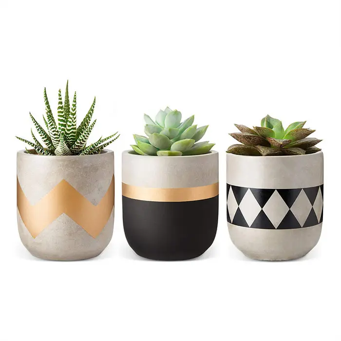 Set 3 Pot Bunga Dalam Ruangan Mini, Pot Sukulen Semen Mini untuk Dekorasi Rumah Kaktus Beton Penanam