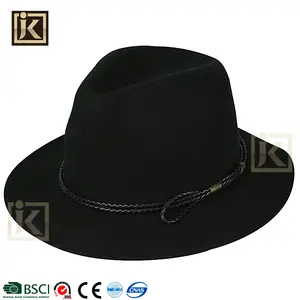 JAKIJAYI noir fedora chapeau fournisseur hommes personnalisé 100% feutre de laine chapeau blanc en gros