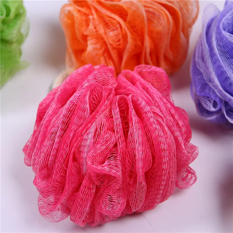 Customized wholesale multicolor body rubbing ball mesh loofah shower sponge PE mesh baby pouf bath sponge