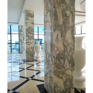 Desain Kolom Marmer Interior Modern Putih dengan Kolom Marmer Urat Abu-abu