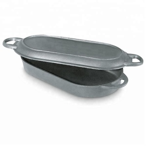 Poêle en fonte brute cuisine, grande Casserole, poêle à <span class=keywords><strong>poisson</strong></span> avec couvercle/pot - Product Image 3