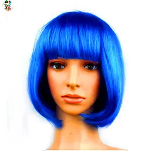 Baratos senhoras adultas sintéticas festa fantasia vestido traje curto Bob azul perucas HPC-2000