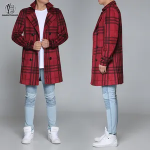 Çin özel tasarım kruvaze düğme erkekler izgara kış ceket