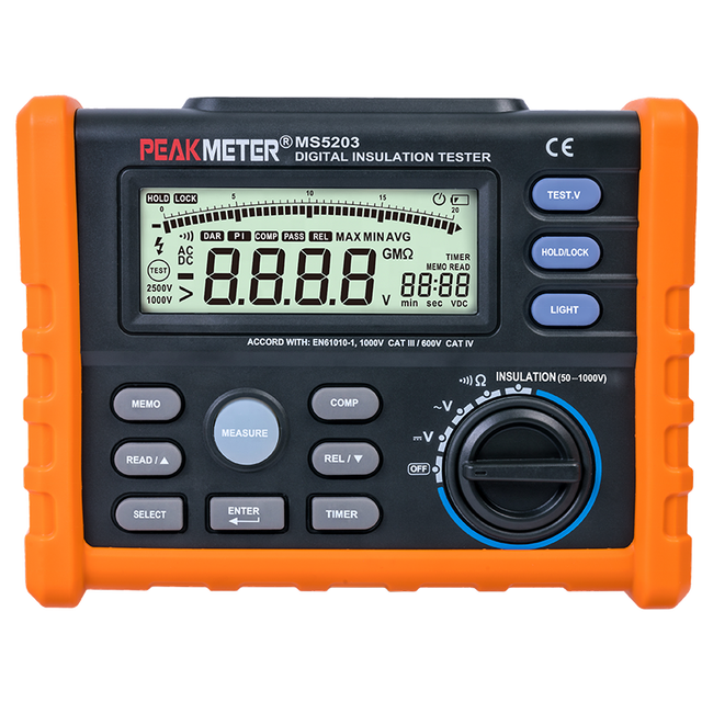 Peakmeter MS5203 DC AC 750V Insulation Resistence Digital Multimeter Resistance Insulate Tester Measurement Analogue