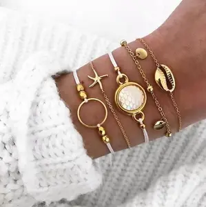 Bán Buôn Mới Nhất 5 Cái/bộ Đầy Màu Sắc Nàng Tiên Cá Bãi Biển Boho Cowrie Shell Charm Tassel Vòng Tay