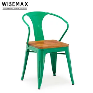 Colorful Metal Frame Dining Furniture Cheap Restaurant Bistro Table and Chair Set With Wooden Table Top