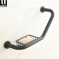 Barre d'appui de sécurité murale en acier inoxydable noir mat avec panier