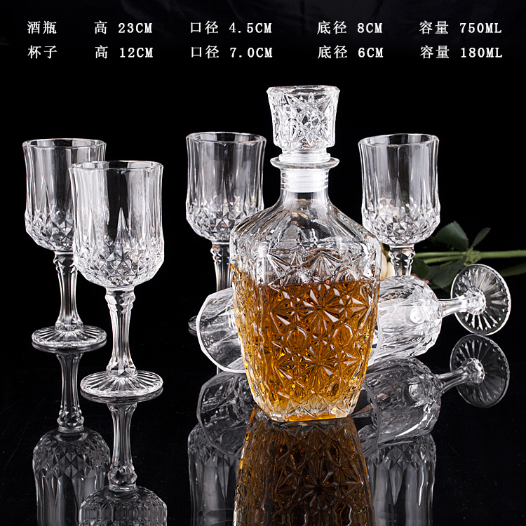 high clear fashion designed wholesale wine glass set whiskey decanter set 1 bottle 4 cups