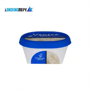 Oval geformter IML-Eis plastik behälter mit rundem Deckel und Löffel