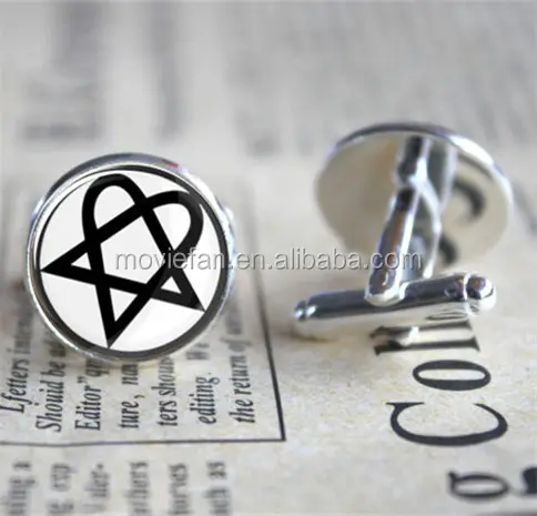 Heartagram Heartgram h.i.m. Gothic Cufflinks lds Mormons ctr Cuff Gift for Him Round Glass Cuff