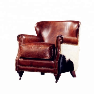 <span class=keywords><strong>Poltrona</strong></span> di Lusso <span class=keywords><strong>Vintage</strong></span> in Pelle di Vacchetta con Schienale in Pelliccia di Mucca, Sedia Singola Reale per Soggiorno e <span class=keywords><strong>Camera</strong></span> <span class=keywords><strong>da</strong></span> Letto - Product Image 2