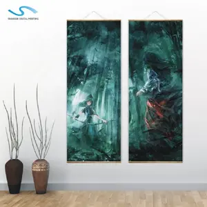 Natural Wood Hanger OEM Custom Cosplay Manga Picture Prints Anime Canvas Posters Hanging Scroll