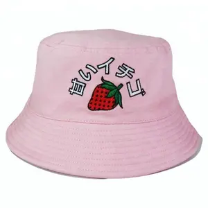 Ubran native pink strawberry embroidery custom knit bucket hat pattern