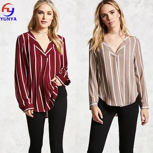 Blusa de oficina a rayas de manga larga para mujer, top de otoño a la moda, 100% algodón, gran oferta