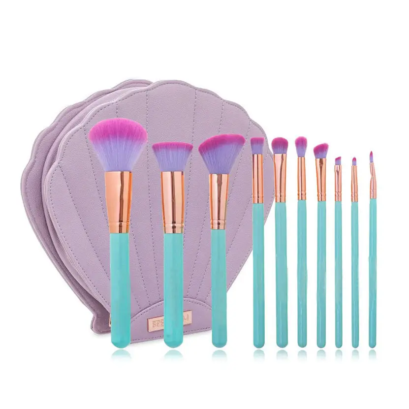 Mermaid Makeup Brush Set with Bag Shell Shaped Cosmetic Bag