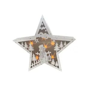 Wooden white color star shaped christmas LED decoration xmas gifts for home LED snowman on topdesk