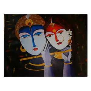 Pintura à óleo de radha krishna na tela