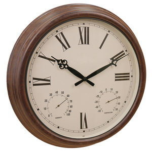 15 Inch Black Metal <b>Wall</b> Clock with <b>Thermometer</b> and Hygrometer Garden Outdoor Use Clocks - Product Image 3