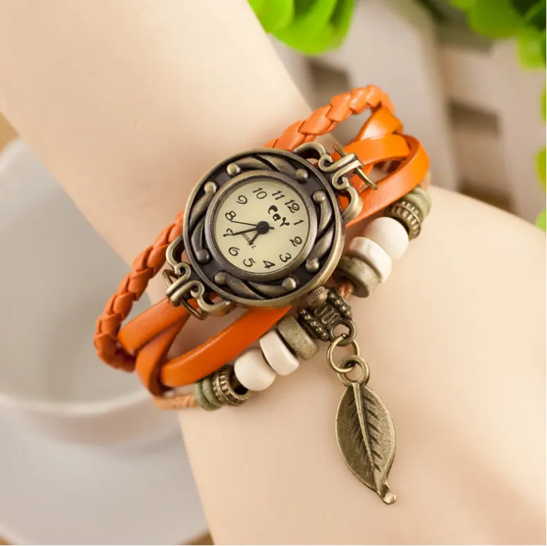 Reloj de pulsera retro vintage de cuarzo para mujer, de cuero, superventas