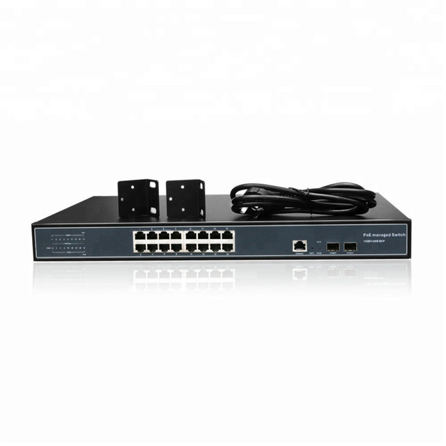 Smart L2 16port Managed Switch 1000mbps POE with 2-port Gigabit Fiber Optical Sfp for 5mp HD Camera 4k Tv Ip Phone Wifi ap