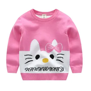 Suéter de desenhos animados gato 2-7 anos, pulôver para bebês