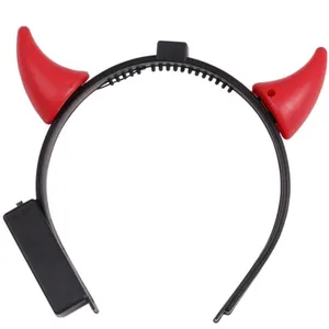 HH-0002 Pesta Halloween LED Plastik Lampu Penuh LED Bando Tanduk Iblis Merah