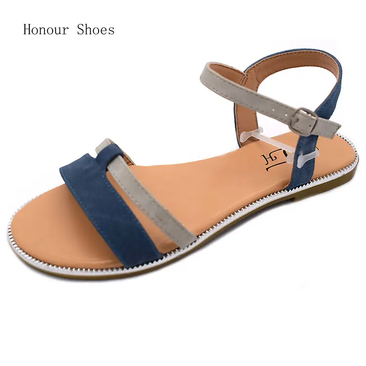 Fashion flat summer blue sandals comfortable school sandals for big girls