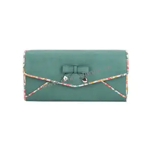 Eco-friendly Imitation Cow Leather Wallet Lanyard Green Cheap Multipurpose Wallets for Women