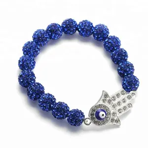 Women 10mm Rhinestone Crystal Pave Ball Beads Bracelet Fashion Energy Fatimas Hand Charm Bracelets