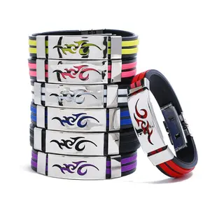 New Personality Fire Cloud Flame Men's Bracelet Silicone Stainless Steel Fashion Jewelry Men's Bracelet Jewelry