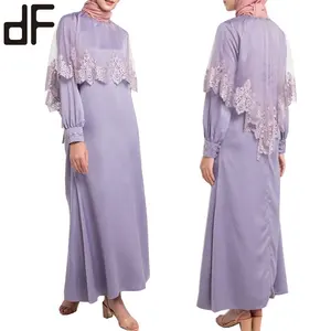 OEM Soft Satin Muslim Ladies Women Islamic Gown Elegant Muslimah Dress Embroidery Turkish Abaya Jilbab Dubai Abaya