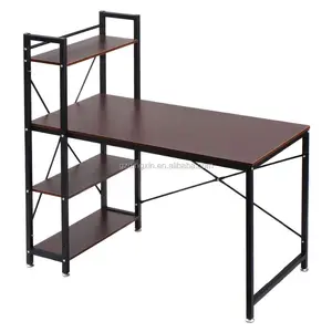 computer desk compact desk with 4 shelves Home office study table brown