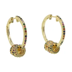 fashion gorgeous women fashion jewelry rainbow cz floating circle beads huggie hoop earring