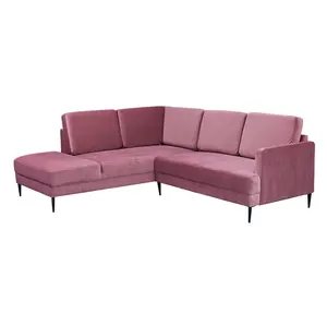 客厅休息室家具l形角落粉红色织物天鹅绒模块化沙发