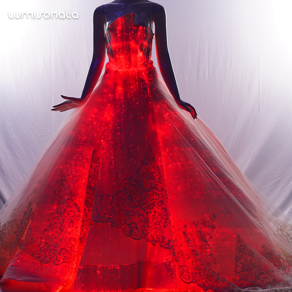 fiber optic prom dress LED Fiber Optic Light up Elegant Strapless Evening Prom Party Lace Ball Dresses