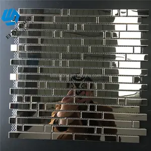 3d wall mosaic diamond Glass Laminated mix random strip Stainless Steel China mosaic